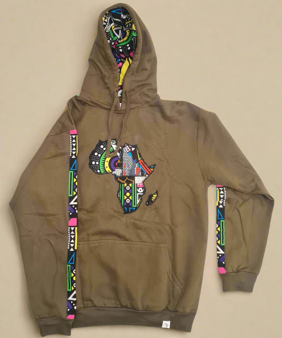 Khaki Green Hoodie Africa Map