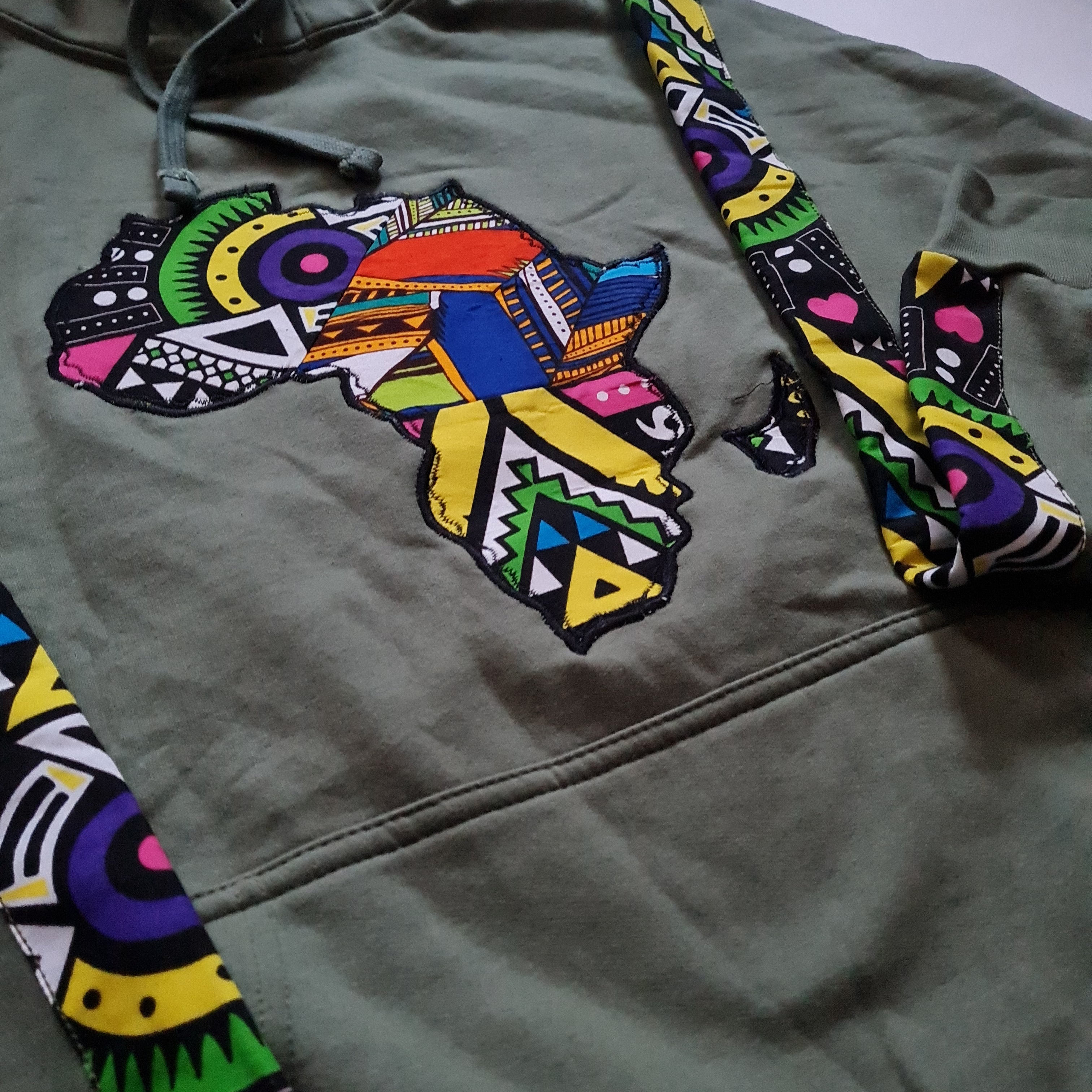 Khaki Green Hoodie Africa Map